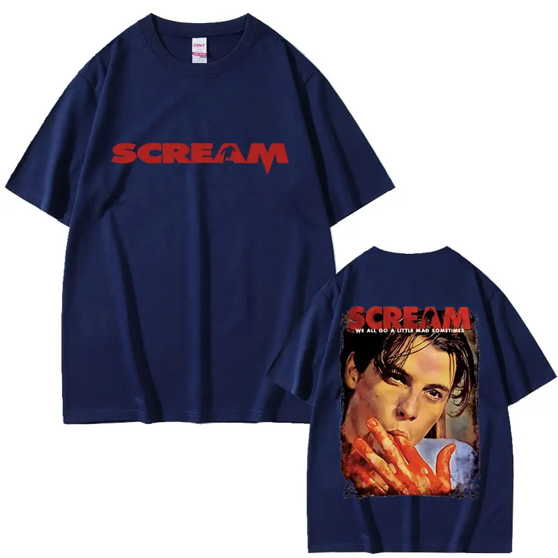 90s Horror Movie Scream Vintage Graphic T-shirts Billy Loomis Print T-shirt We All Go A Little Mad Billy Halloween Men T Shirts