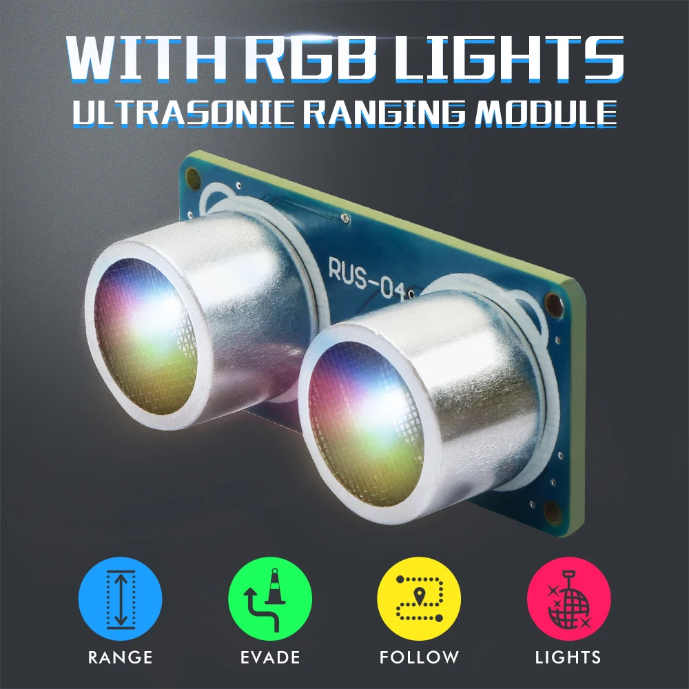 HC-SR04/RUS-04 Ultrasonic Module Distance Measuring Sensor Robot Car Obstacle Avoidance with RGB Colorful Light