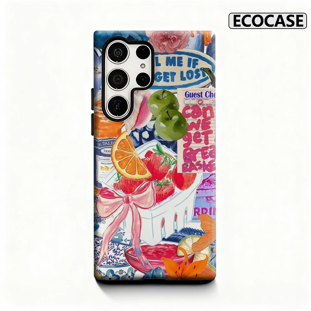 Handyhülle mit Früchten und Blumen für Samsung Galaxy S25 Ultra S24 S23 Ultra Plus, glänzende doppellagige Rückseite