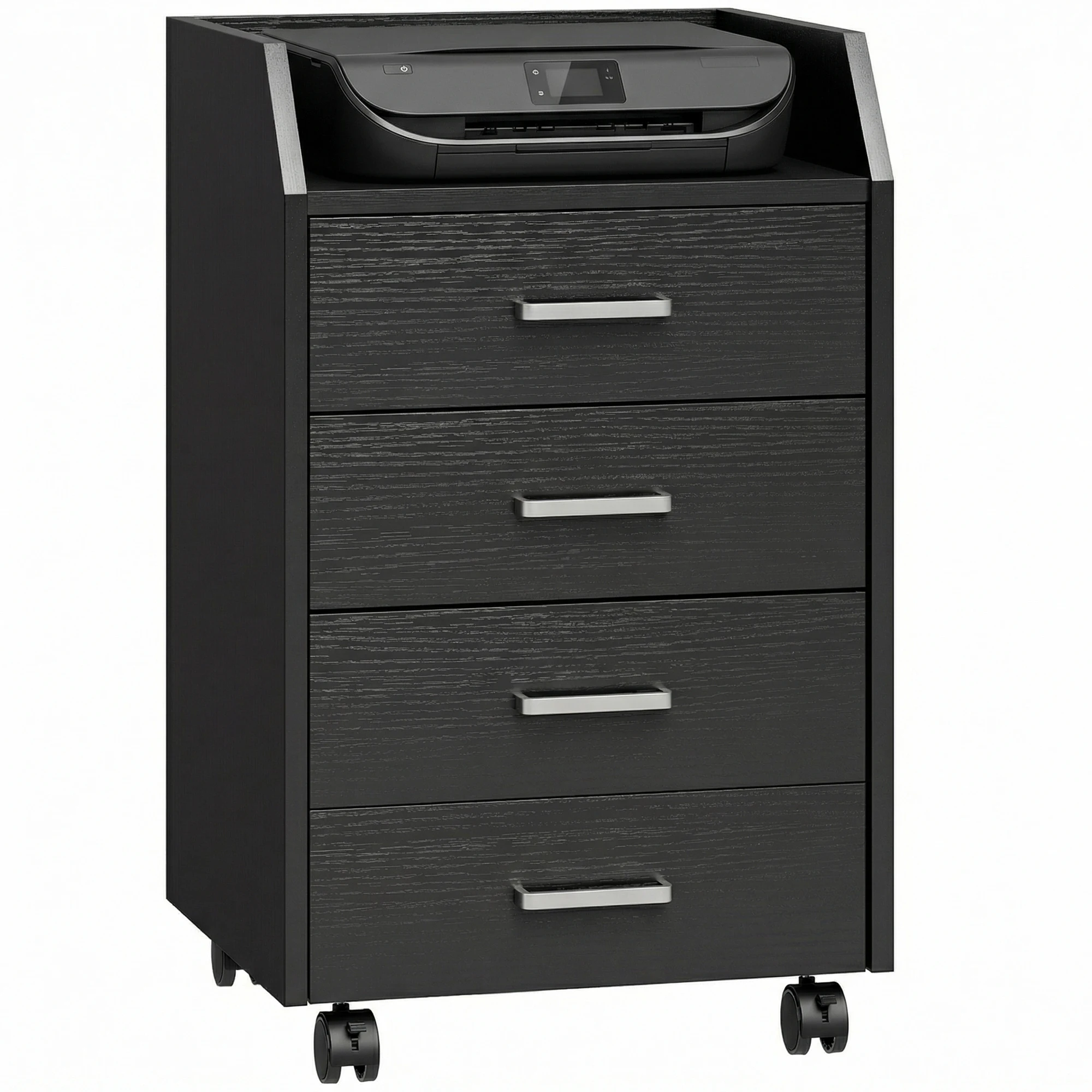 Caja de almacenamiento con ruedas, 4 cajones deslizantes para bebidas, 40x36x65 cm, color negro