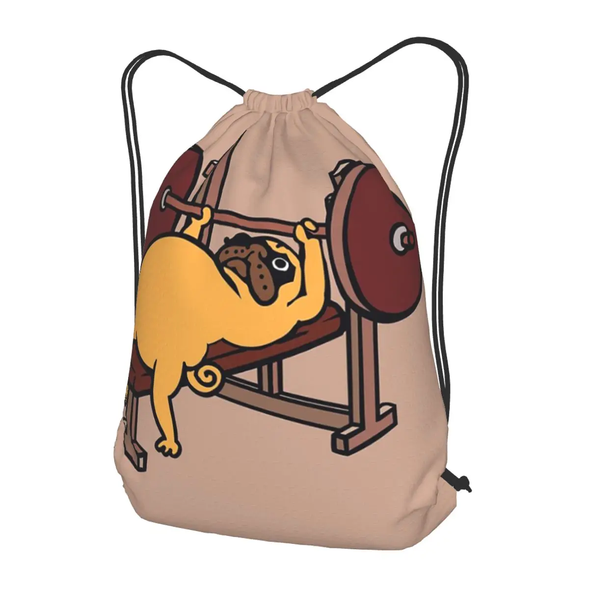 

Pug Bench Press Backpacks Portable Drawstring Bags Shoes Bag Book Bags for Travel Students