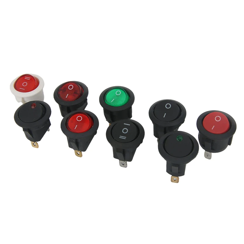 1PCS ON/OFF Round Rocker Switch LED illuminated Car 12V 24V / 6A 250V / 10A 125V 2/3/4PIN Switch 20MM