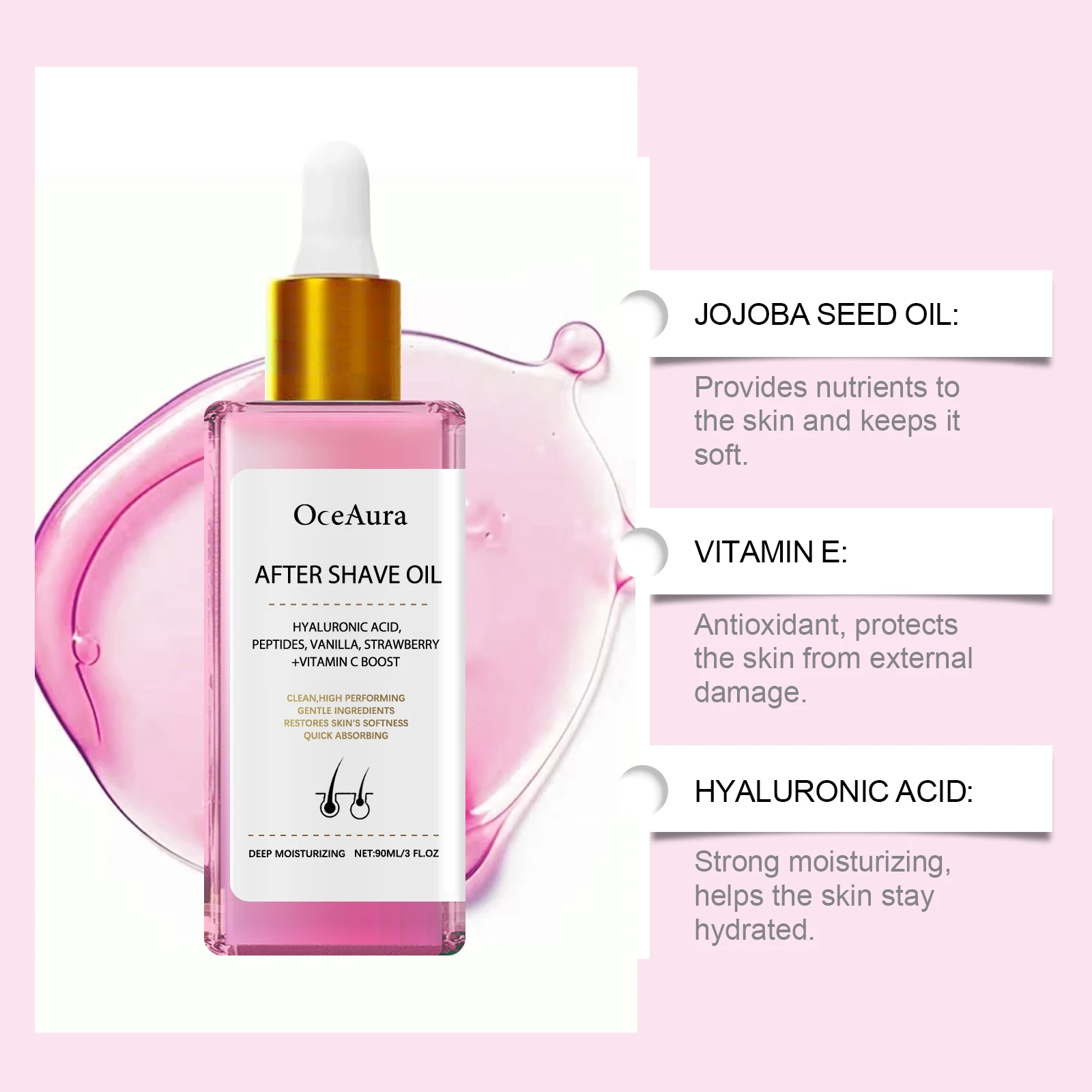 Strawberry After Shave Oil For Women Men Soft Smooth Skin Care Moisturizing Nourishing Body Essential Oil Soothing Deep Hydration Anti Hair Growth Inhibition