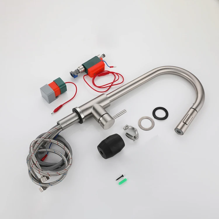 Grifos de fregadero de cocina táctiles de níquel cepillado con grifo mezclador de fregadero de cocina frío y caliente extraíble, grifo de cocina táctil con Sensor inteligente