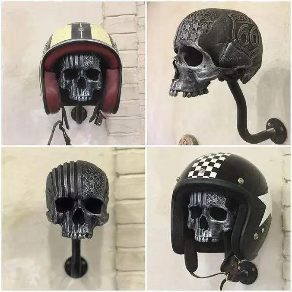 Creative Wall Mounted Helmet Hanger - Skull Design for Motorcycle, Bicycle, and Coat Storage