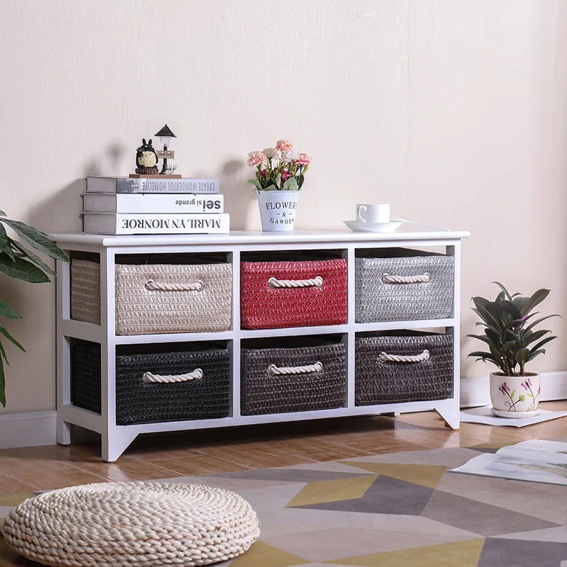 Bedroom Storage Cabinet Solid Wood Bedside Cabinet Small Simple Rattan Braided Drawer TV Cabinet Finishing Crack Locker