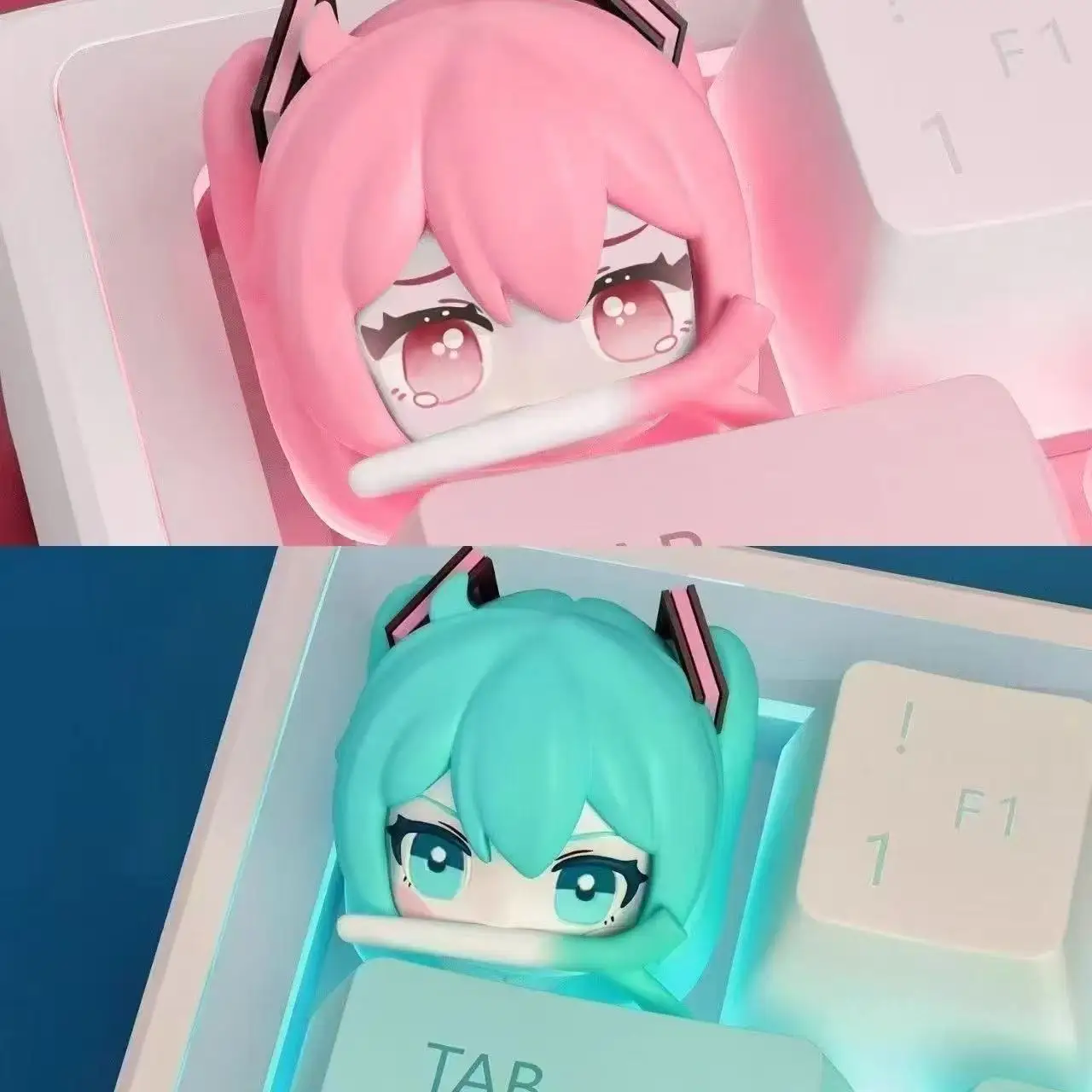 

Cute Hatsune Miku Anime Keycaps Handmade DIY PBT Resin Keycaps Cross Axis Design for Mechanical Keyboards Perfect Gifts