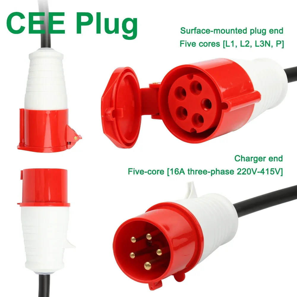 PEOKE EV Charger Adapter Schuko to Red CEE Socket 5 Pins 1 Phase 16A to 3 Phase 32A Female Blue CEE Plug for Portable Charging