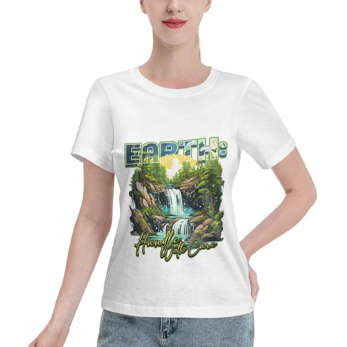 Bargain Price Planet Earth Environmental Earth Handle With Care Women's T-shirt Spring Outfit Wear Resistant Top