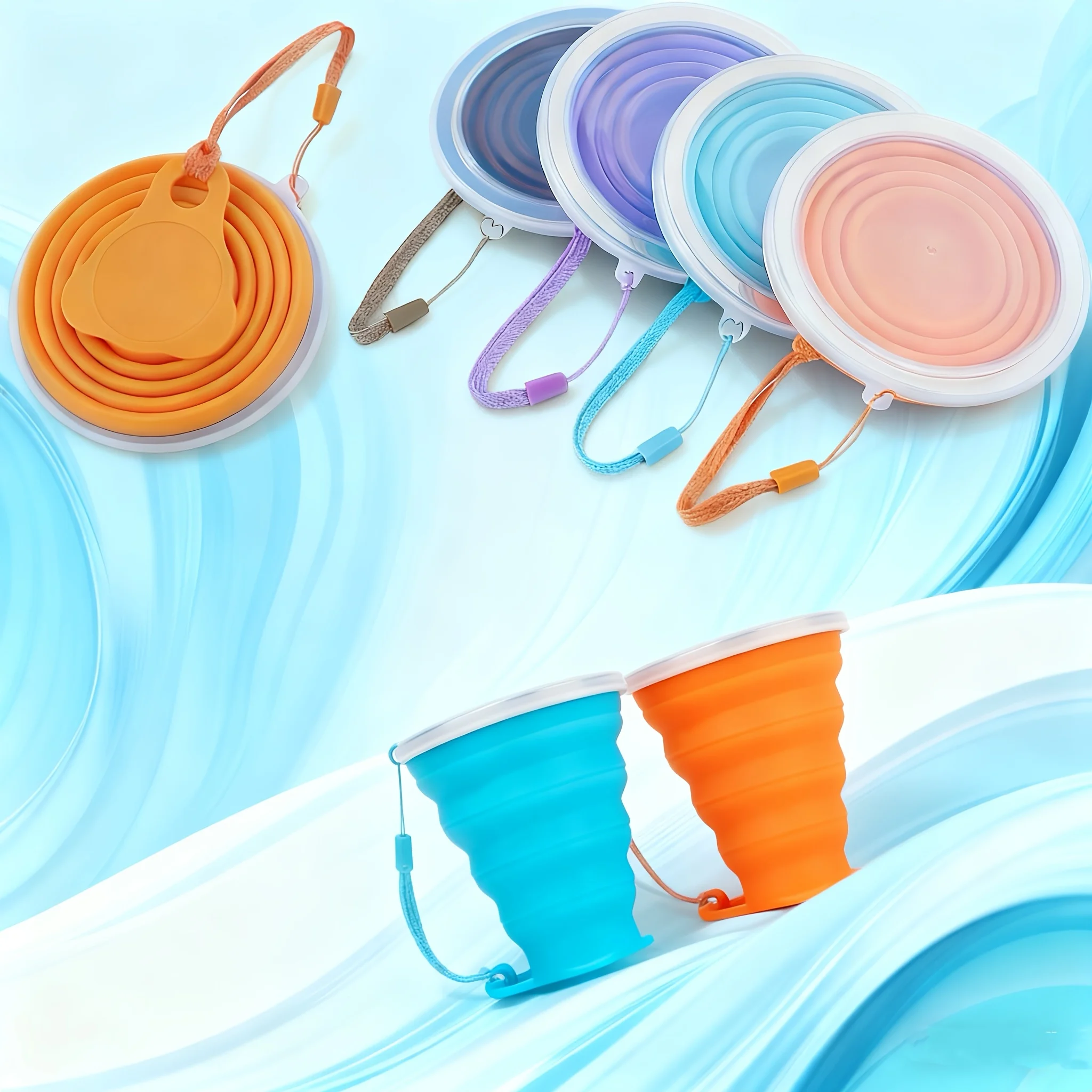 【2-Pack】Silicone Foldable Travel Cup - Silicone Foldable Camping Cup with Lid - Expandable Drinking Cup Set - Portable, Suitable for Camping, Parties, Outings, Etc., Convenient and Easy to Carry