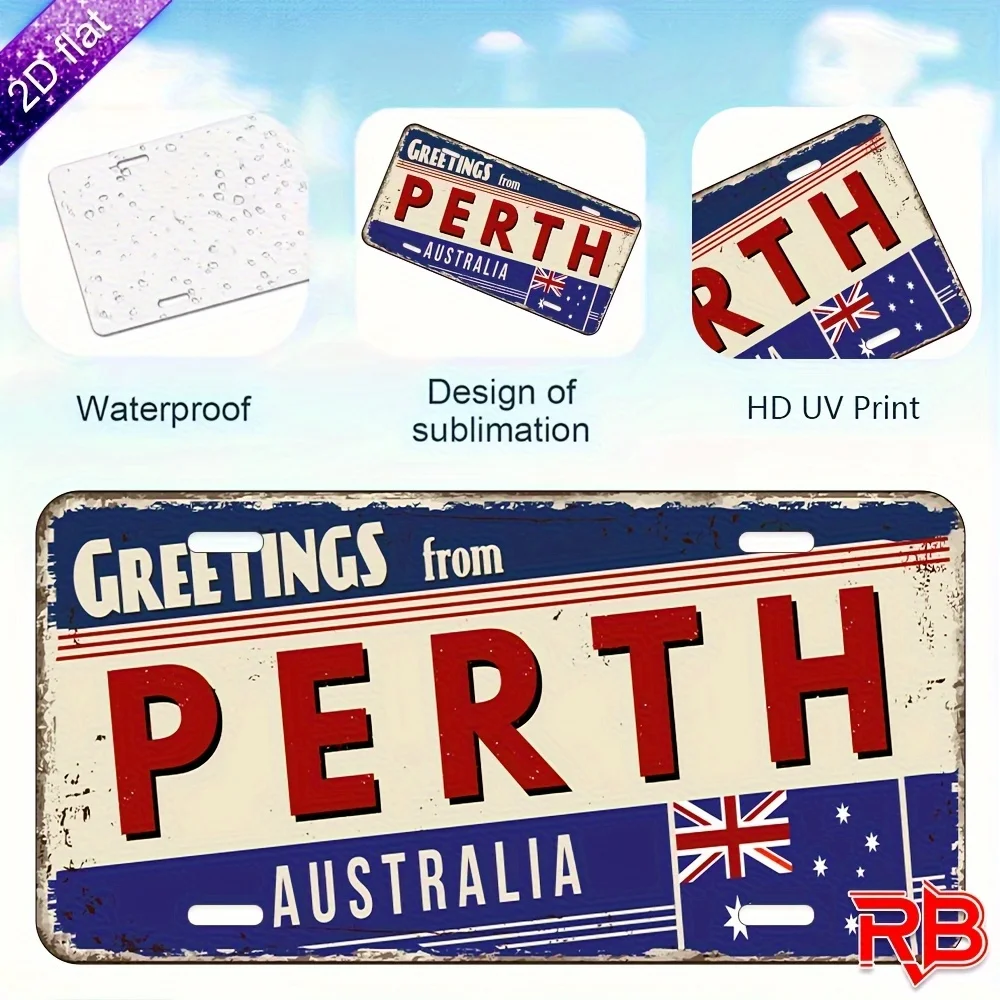 2D Flat, 1pc Greetings from Perth Australia Metal Sign - Vintage Aluminum Wall Decor with UV Print, 30.0x14.99 cm, Rustic Indoor