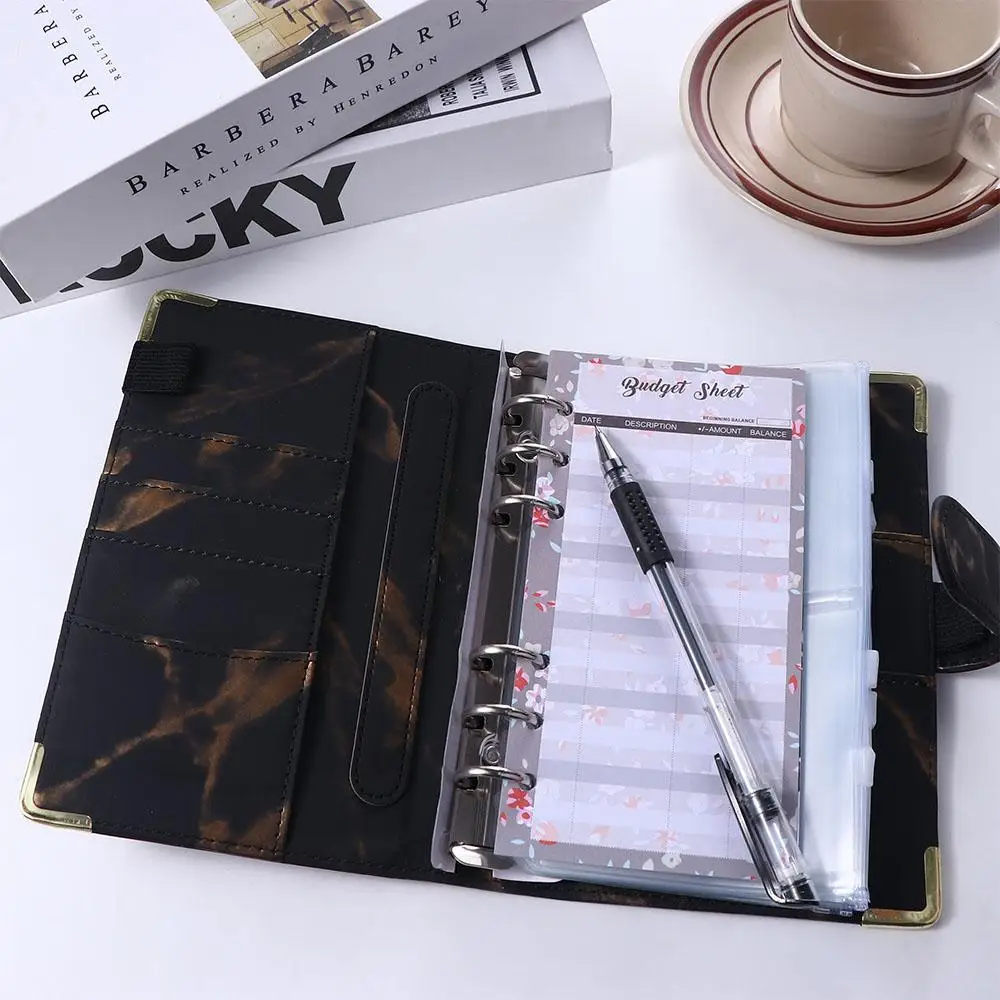 Zipper Envelope PU Leather for Budgeting Budget Planner 6 Ring Binder Marble Notebook Notebook Binder Marble Budget Binder
