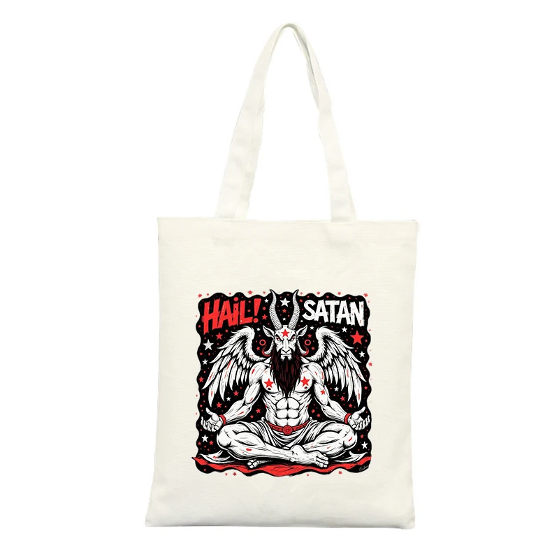 Canvas Tote Bag with Fantasy Creature and Letter Print, Streetwear Style for Casual Daily Use