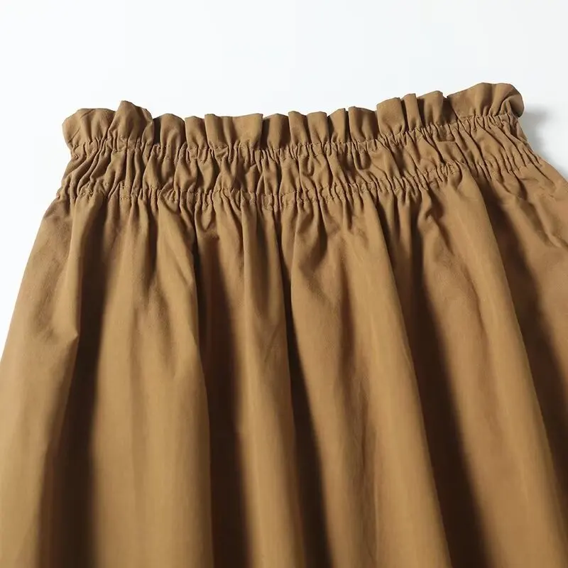 TRAF Minimalist Dark Khaki Elastic Waist Skirt Women High Waist Straight Office Ladies Faldas Mujer Moda 2024 Skirts Womens