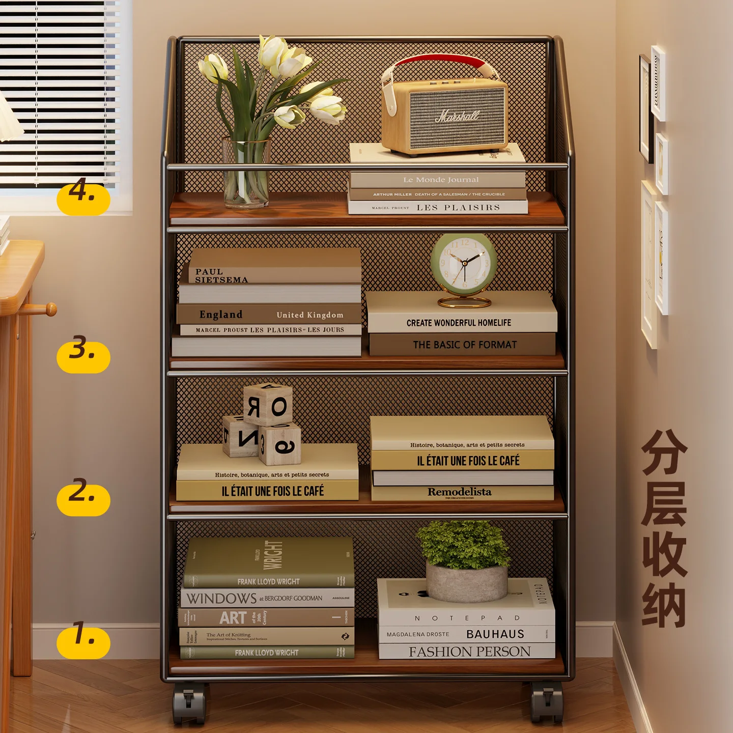 AOLIVIYA Kitchen Household Storage Rack Floor Multi-Layer Trolley Shelf For Student Desk Bookcase Wall Stand Cart Unit Bin