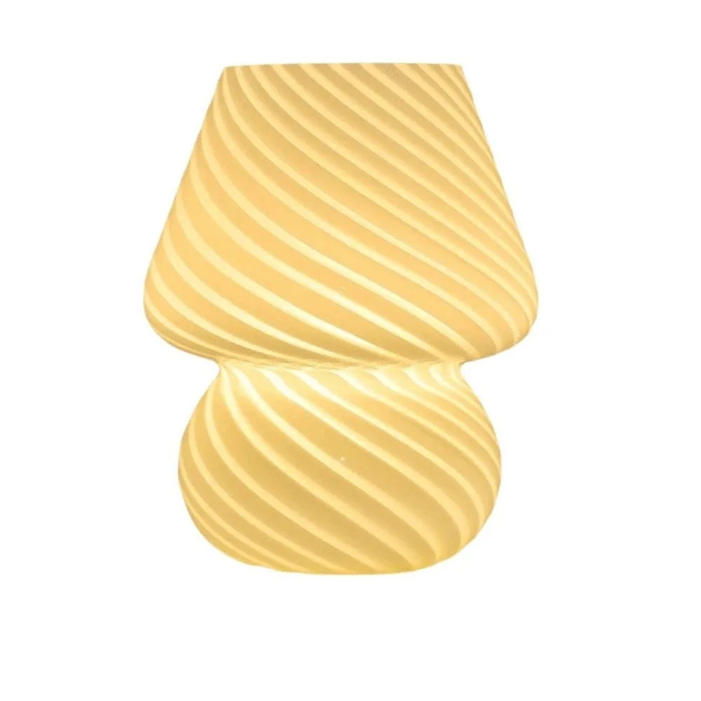 

Настольная лампа в стиле Ins: Светодиодная лампа-гриб, стеклянная прикроватная лампа-гриб, прозрачная полосатая ночная лампа для декора