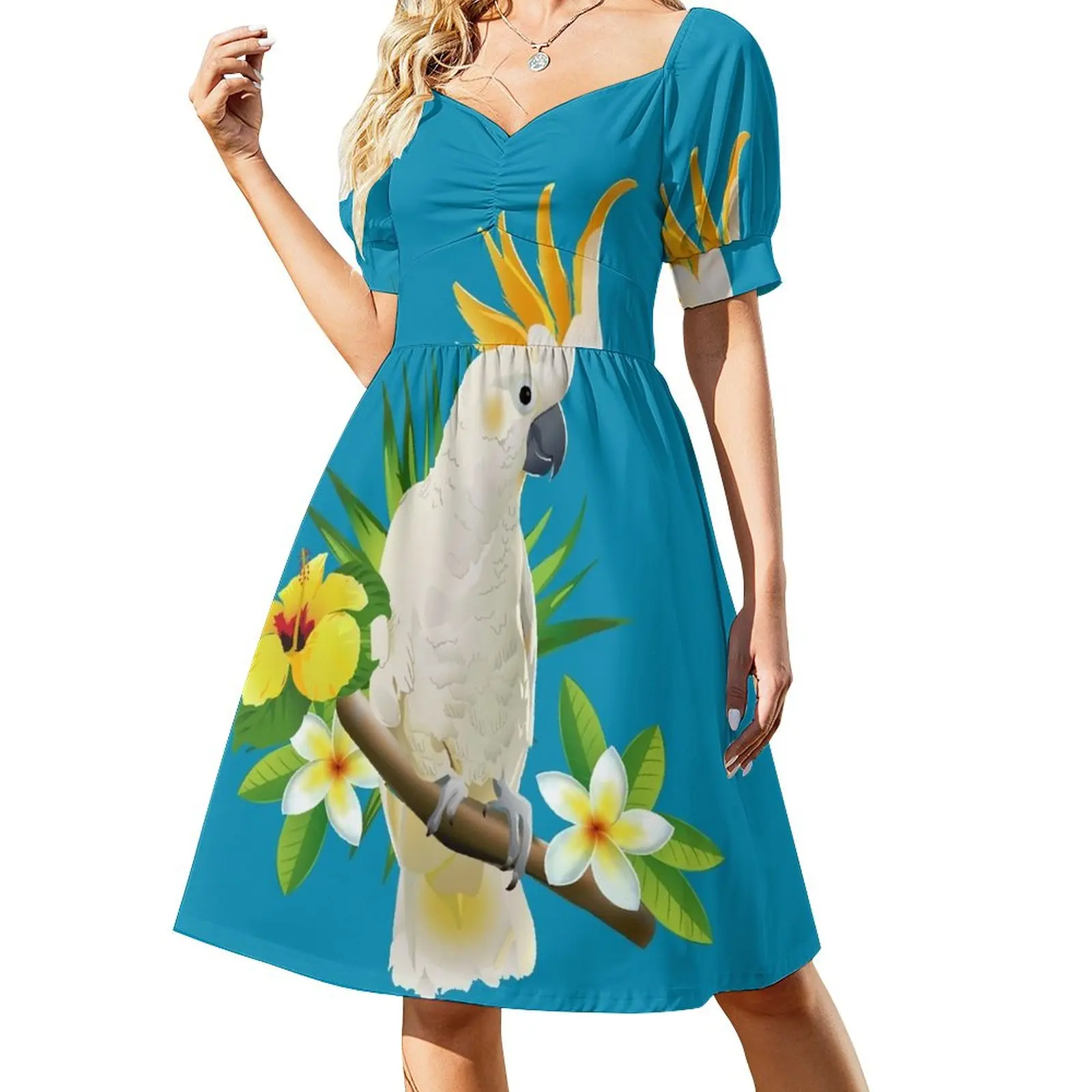 White cockatoo tropical parrot Dress Cocktail of dresses summer dress daily summer dresses