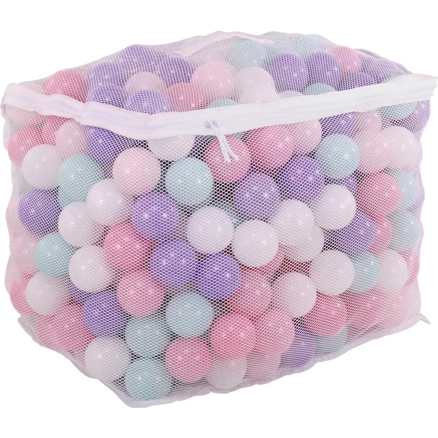 400 pezzi di palline da gioco per palline da gioco con borsa a rete, colori pastello, plastica antischiacciamento per pozzi con palline, case da gioco, case da rimbalzo, piscine