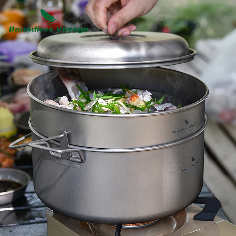 

Boundless Voyage Titanium 2L Steamer 4.5L Soup Pot Set Outdoor Camping Stockpot with Hanging Ring Lightweight Picnic Hiking Cook