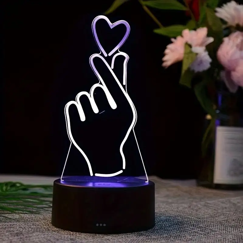 Finger Love-Veilleuse 3D avec interrupteur tactile, 7 convertisseurs de documents, lampe de bureau pour salon, chambre à coucher, lampes de décoration d'étude, cadeau