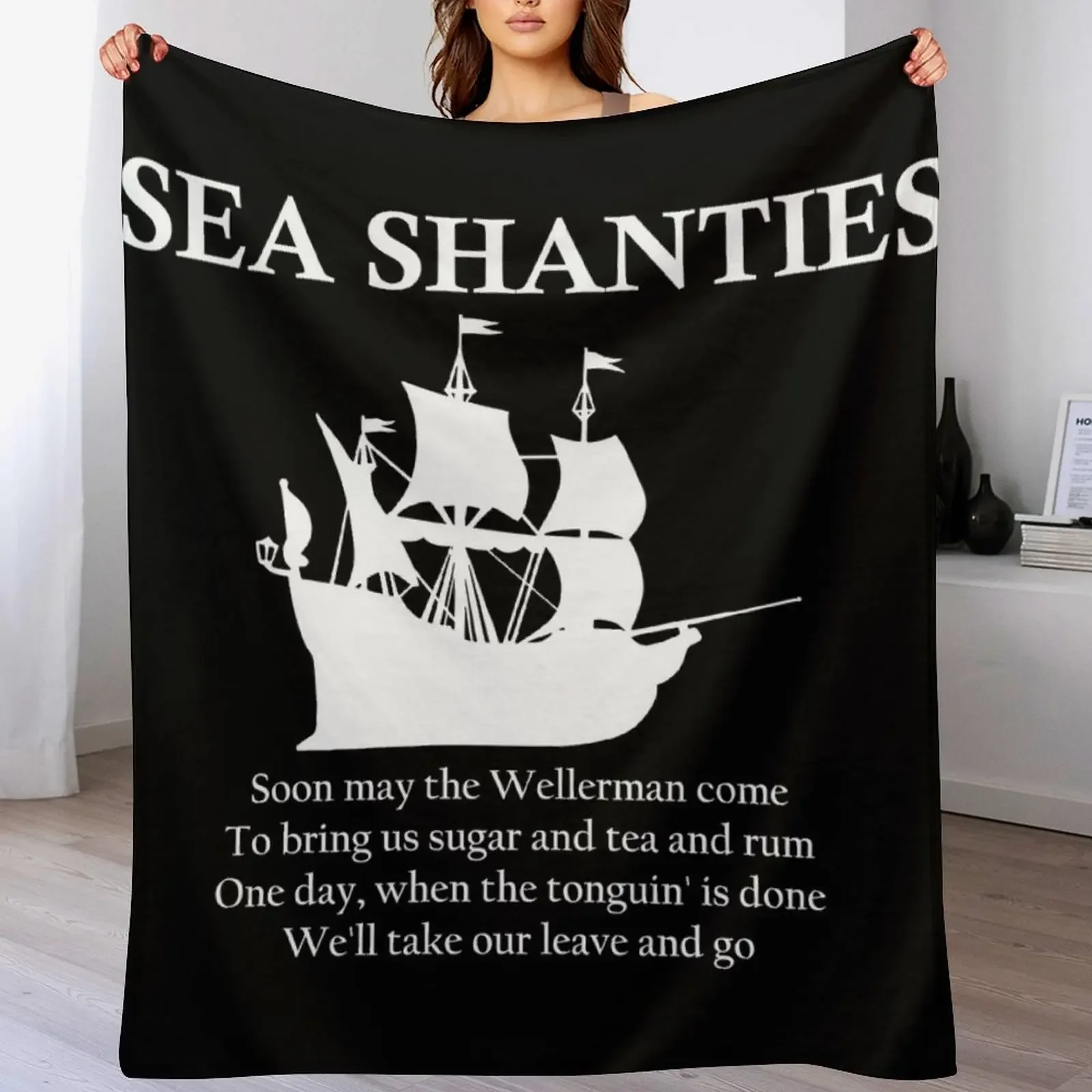 

Sea shanties ship design Throw Blanket Plush Flannel Fabric Luxury Designer Bed covers Blankets