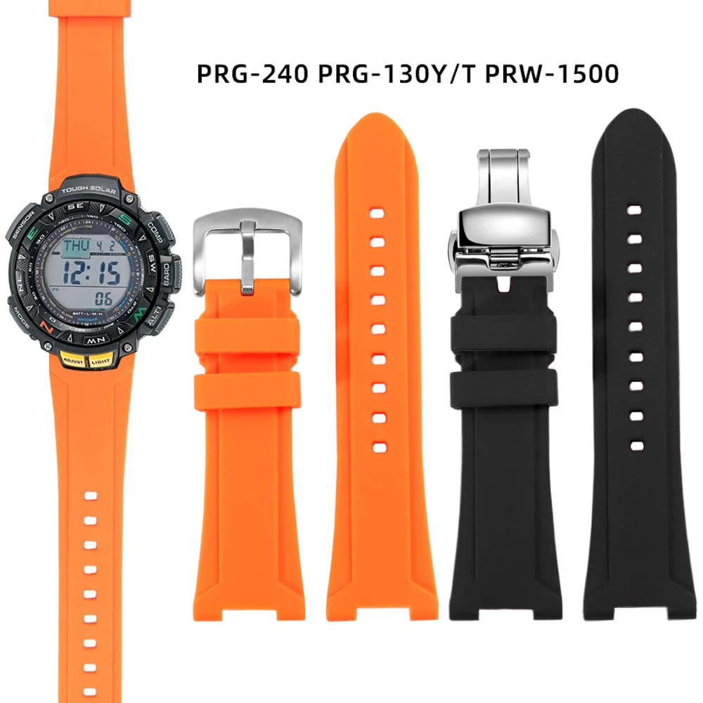 Para correa de reloj Casio RRG240 PRG-240 PRG-130Y/T PRW-1500 correa de reloj de goma de silicona resistente al agua accesorios de reloj