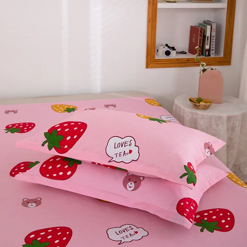 Drap plat Kawaii Fruit Harvey avec 2 taies d'oreiller, ensemble de draps de dessin animé en coton, couvre-lit ours mignon étoile pour chambre d'ado fille