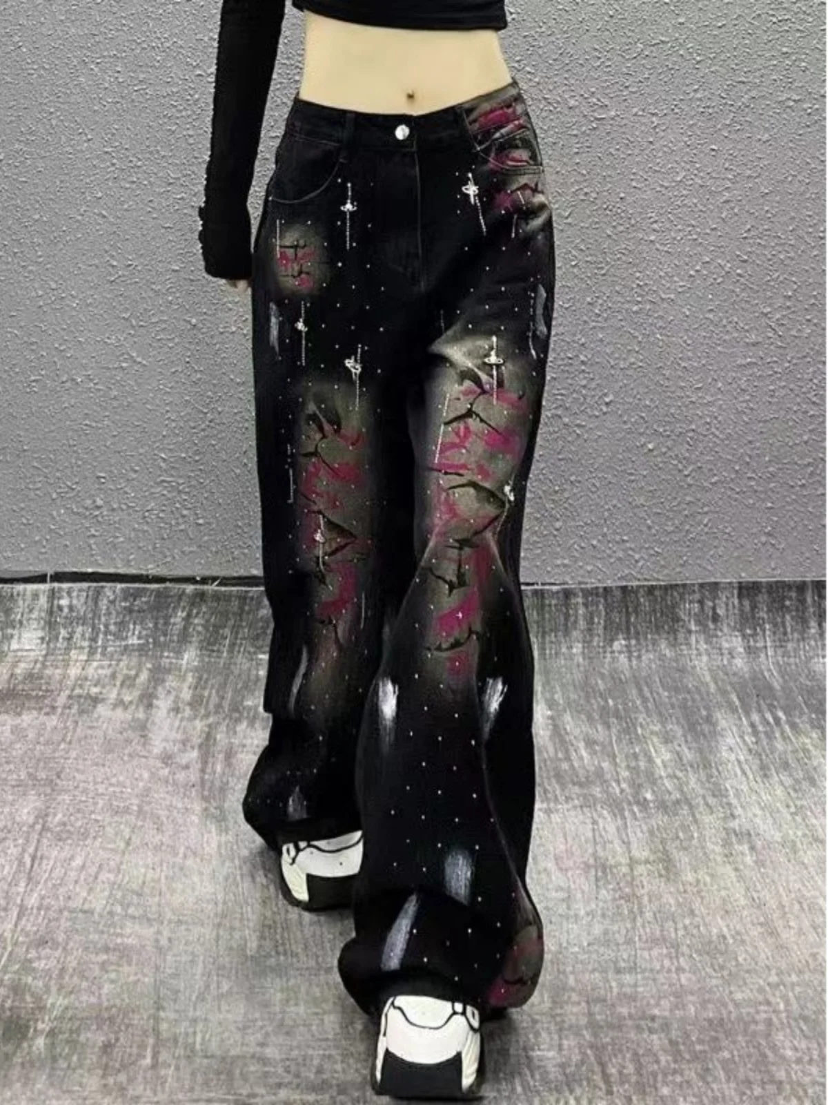 

Women Black Baggy Y2k Jeans Harajuku Vintage Wide Leg Denim Trouser Oversize Hip Hop Jean Long Pants Japanese 2000s Style