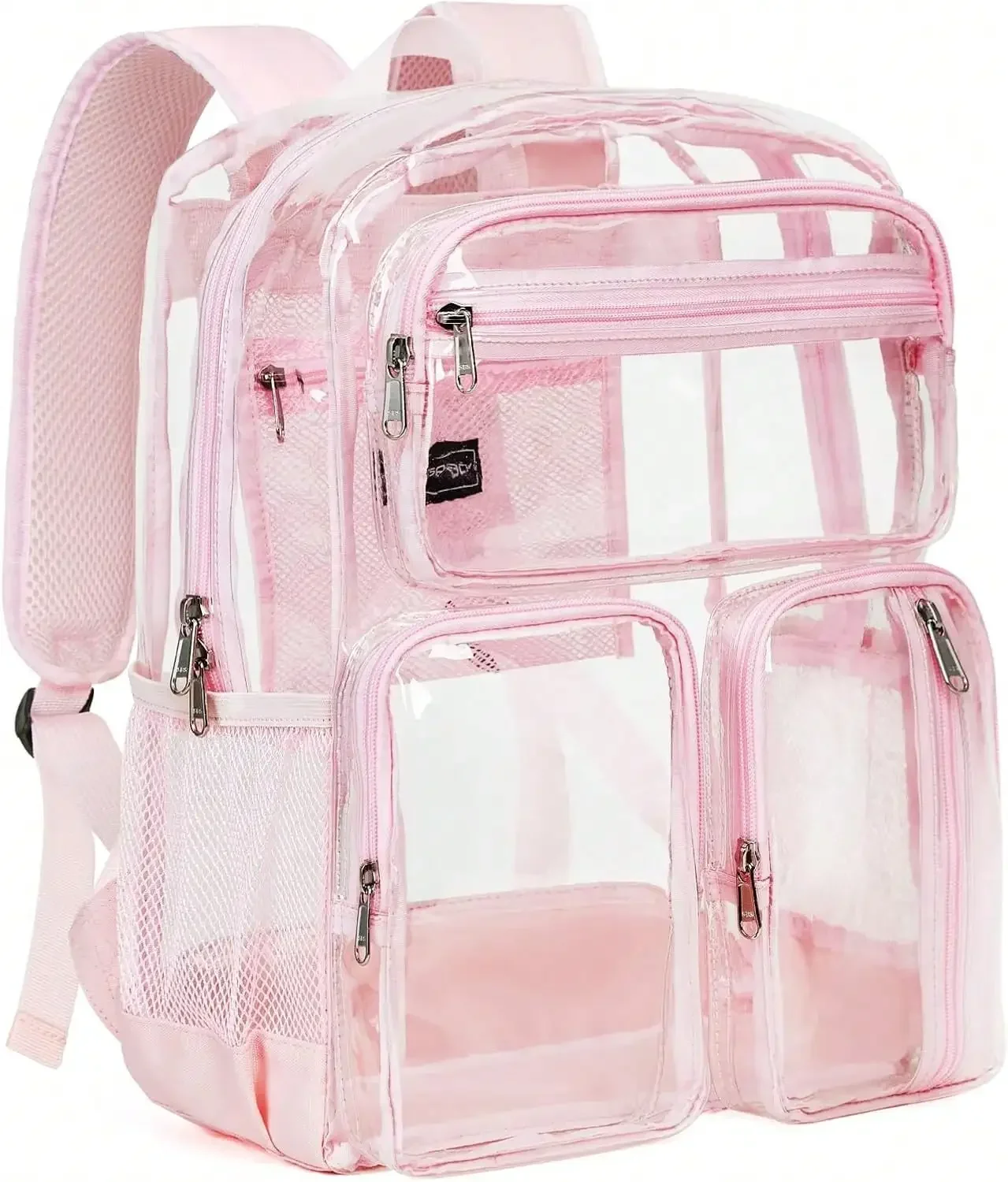 Large Heavy Duty Transparent Clear Backpack Durable See Through Bookbag For College Work And Festivals Light Pink