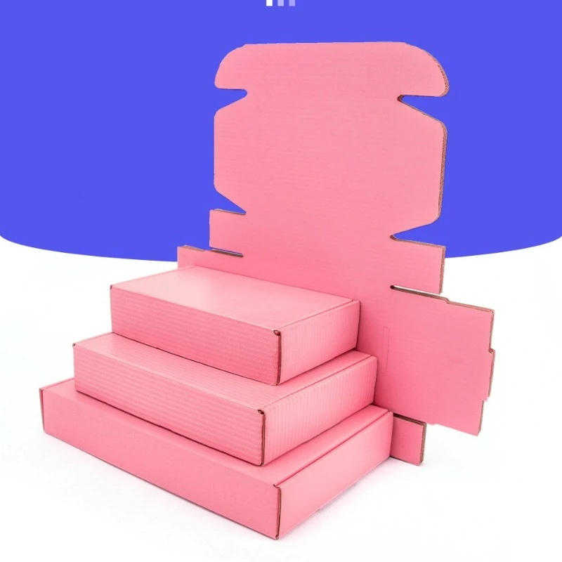 Pink Storage Box 3 Layers of Corrugated Paper Packaging Case for Cosmetics Clothing Express Delivery Transportation Paper Boxes