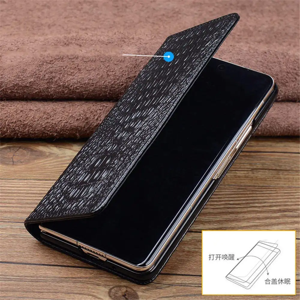Funda con tapa magnética de cuero de vaca genuino de lujo para OPPO Find N5 cubierta de cocodrilo