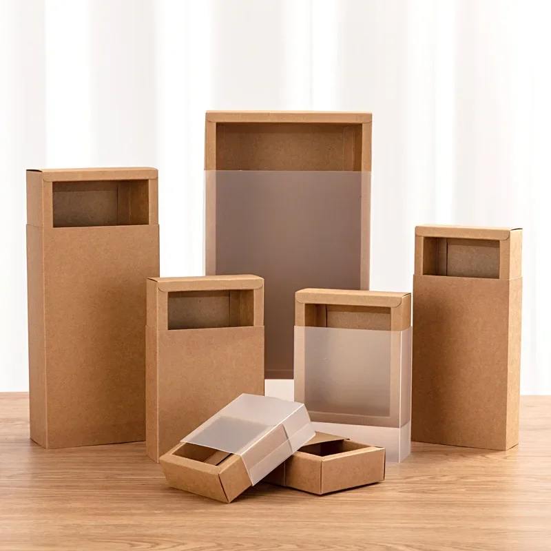 Kraft Paper Frosted Translucent  Packaging Box PVC Plastics Drawer Festival Gifts Storage Carton Desserts Cake Packing Boxes