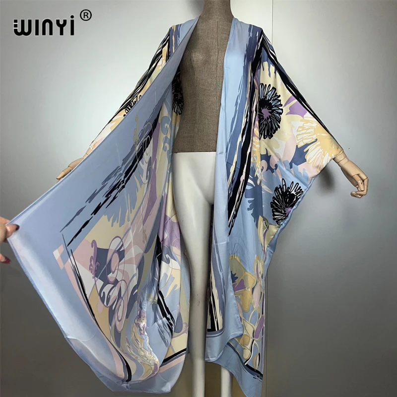 Winyi novo boêmio quimono solto cardigan roupas de praia mulher cobrir vestido de noite longo para baixo casaco maxi vestido de luxo beachwear