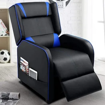 Image Gaming Recliner Chair Racing Style Single PU Leather Sofa Modern Living Room Recliner Ergonomic Comfortable Home Theater Seating