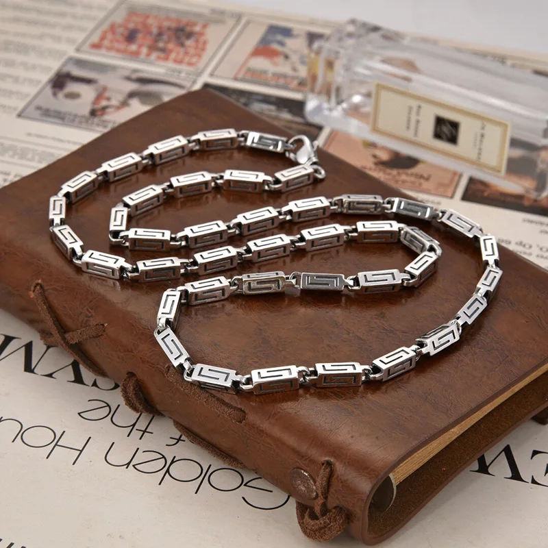 Silver Jewelry Men's and Women's Personalized Square Chain Necklace Bracelet, Handsome