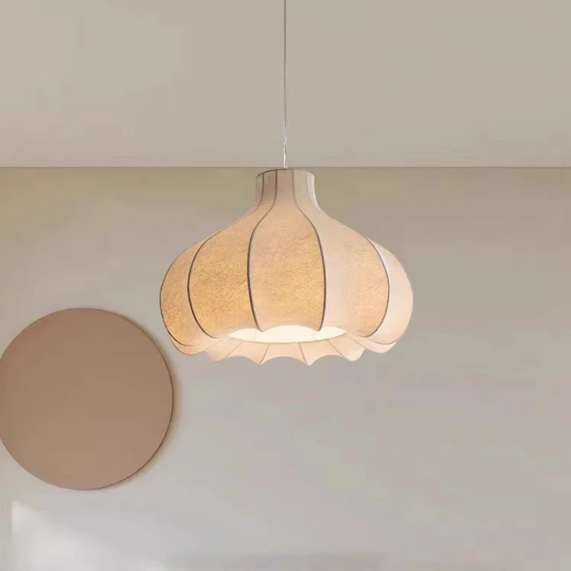 Modern Wabi Sabi Silk Silk Fabric Ceiling Pendant Lamp for Restaurant Dining Table Island Bedroom Home Suspension LED Lustre