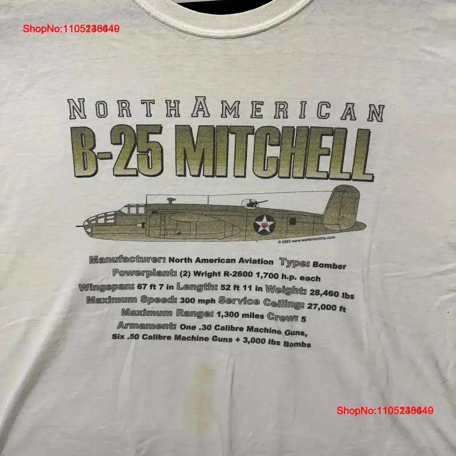 B 25 Mitchell T Shirt Mens XL White Airplane Crew Neck Military Aircraft USAF vintage Washed designer clothes streetwear