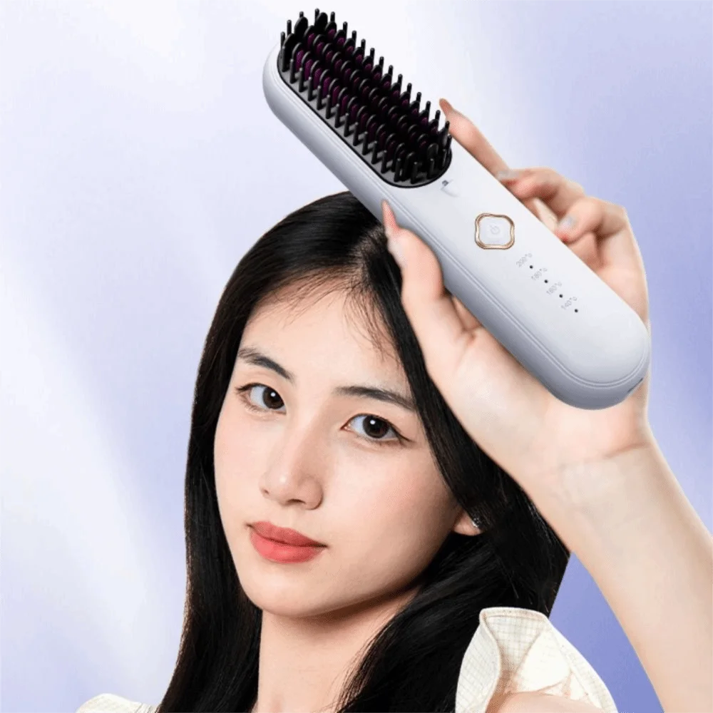 

3 Temperature Settings Electric Hair Straightener Brush Dual-Function Operation Portable Heating Comb Anti-Scald Protection