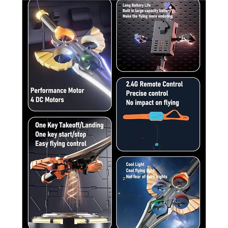 FBIL-Remote Control Flying Sword, Gesture Sensing RC Airplane With LED Lights, Lightweight Foam Glider For Kids And Adults