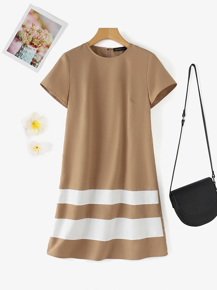 ZANZEA Fashion Women Color Block T-shirt Dress 2024 Summer Casual Short Sleeve O Neck Knee-length Vestidos Korean Style Sundress