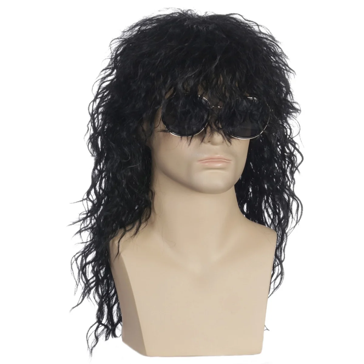 

ABNP Men Wigs Punk Flaccid Long Curly Wig for Male High Temperature Fiber Rock Cosplay Costume ,Black