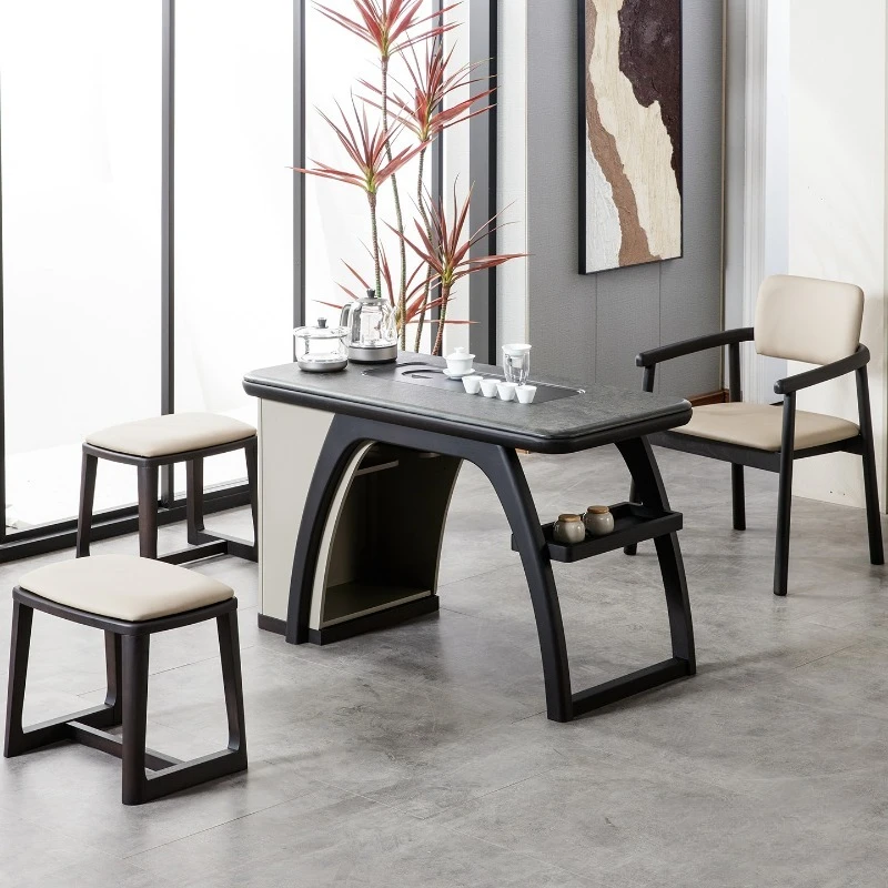 

Italian minimalist balcony tea table and chair combination, small apartment household solid wood leisure modern simple office