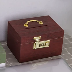Vintage Wood Treasure Money Bank Coin Bank with Lock Security Code Money Box Treasure Box for Children