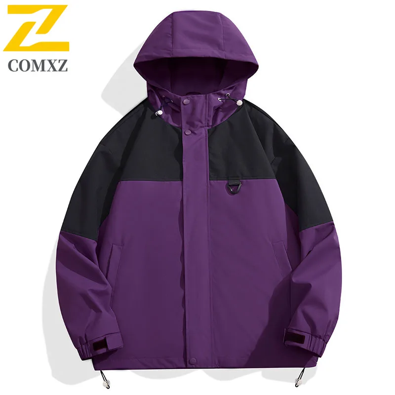 Autumn 2025 New Men's Hooded Jacket Harajuku Casual Color Contrast Waterproof Windbreaker Women Outdoor Bike Camping Loose Coat