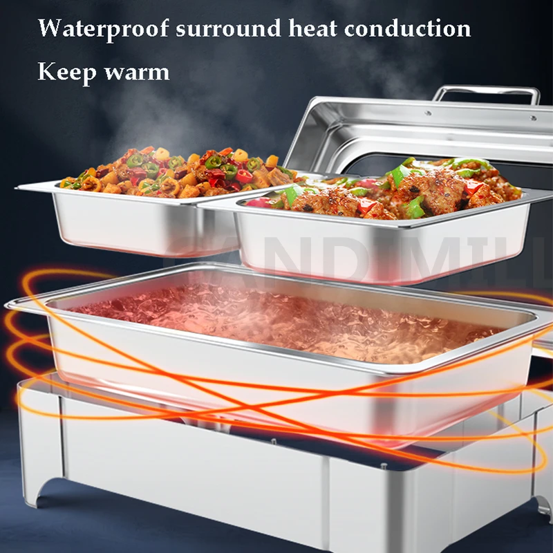 9L Stainless Steel Buffet Stove Food Warmer Rectangular Dinner Tray 220V Electric Heating Food Dish