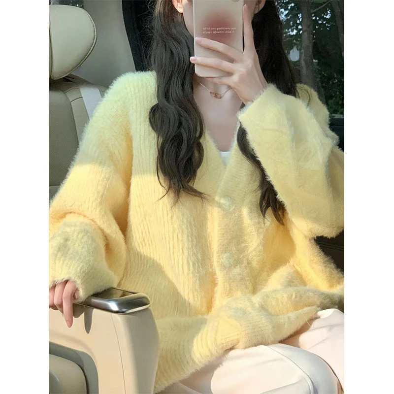 Sweet Knitted Cardigan Women Fashion Oversized V Neck Sweater Coat Korean Single Breasted Knitwear Winter Loose Jumpers Tops New