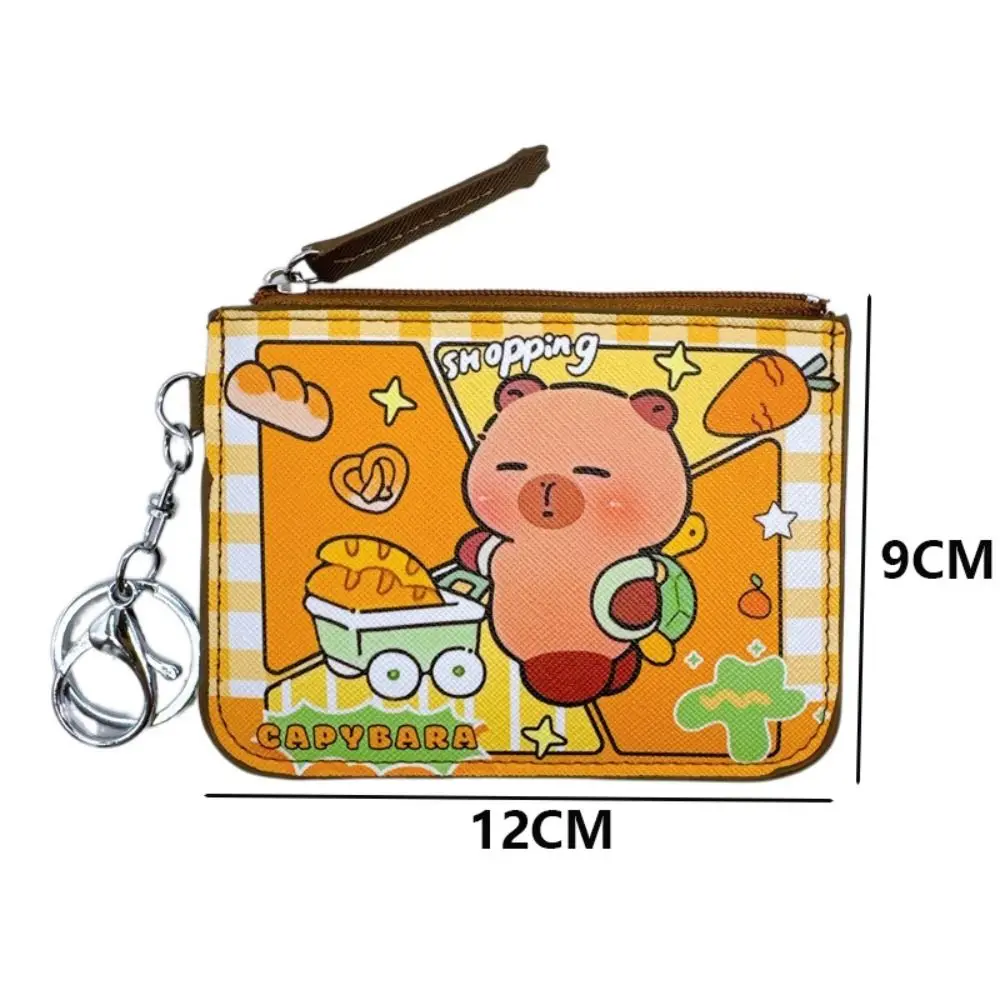 น่ารัก PU Capybara ผู้ถือบัตรโลหะพร้อมพวงกุญแจกระเป๋าสตางค์การ์ตูนกระเป๋าเงินนักเรียน