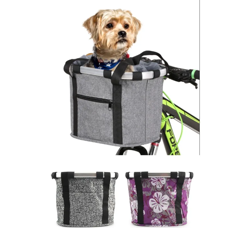 

Detachable Bicycle Handlebag Front Basket Small Pet Dog Carry Pouch Tube Hanging Fold Baggage Bag MTB Cycling Bag 3kg Load 2in 1