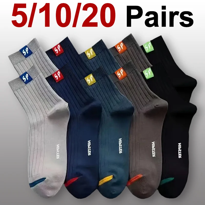 5/10/20 Pairs Men Women Letter Pattern Round Neck Socks Sweat Absorbing Breathable Four Seasons Universal Sports Leisure Socks