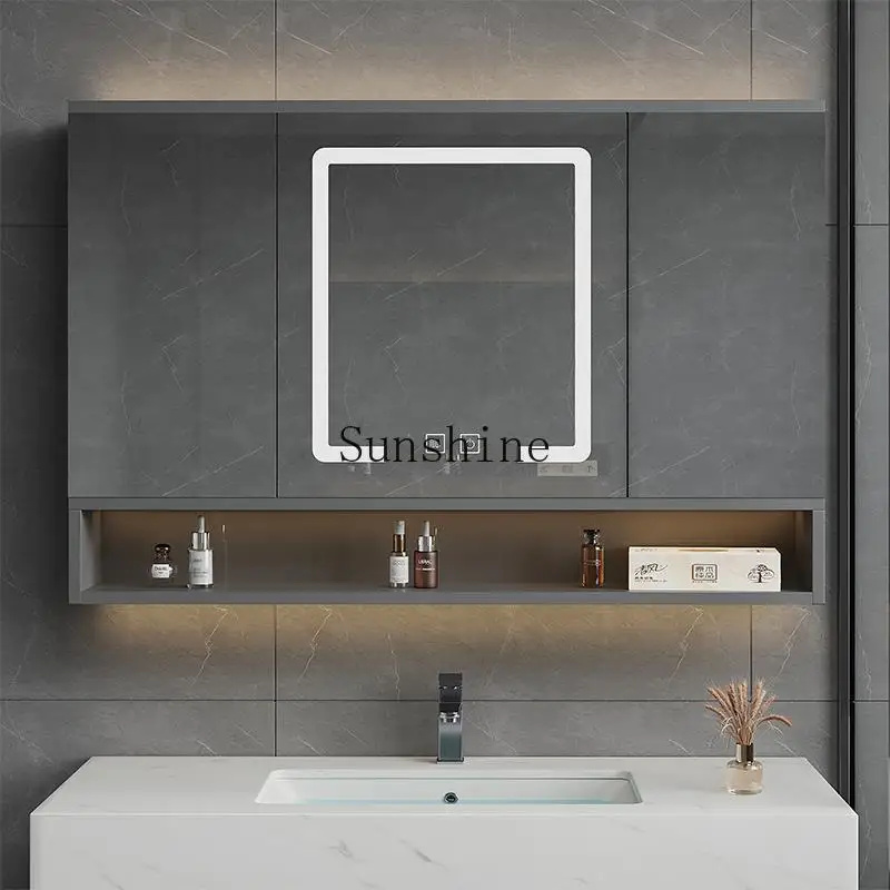 

Solid wood smart feng shui mirror hidden bathroom mirror cabinet push-pull, storage, with rack